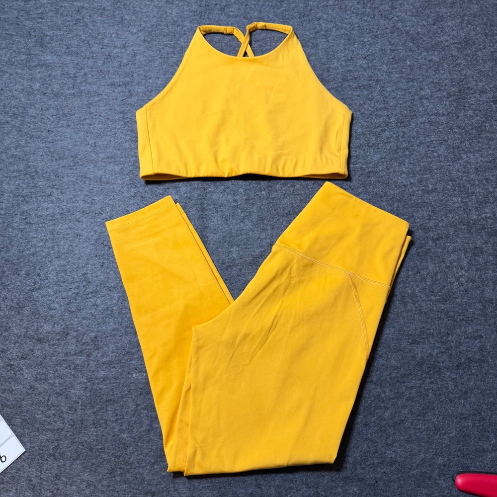 Girlfriend Collective Orange Paloma Bra and Leggings Set Medium Activewear